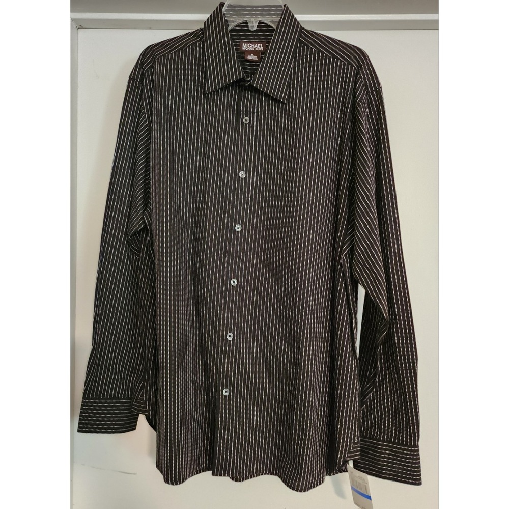 MICHAEL KORS Men's Dot Striped 100% Cotton Long Sleeve Dress Shirt - XL NWT